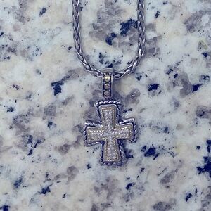 Effy Diamond, 18K Gold and Sterling Silver Cross Pendant Necklace 0.12 TCW